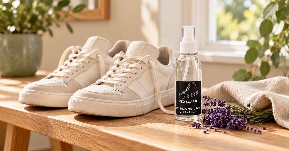 Scarpe da ginnastica accanto al deodorante alla lavanda Diemme Farm